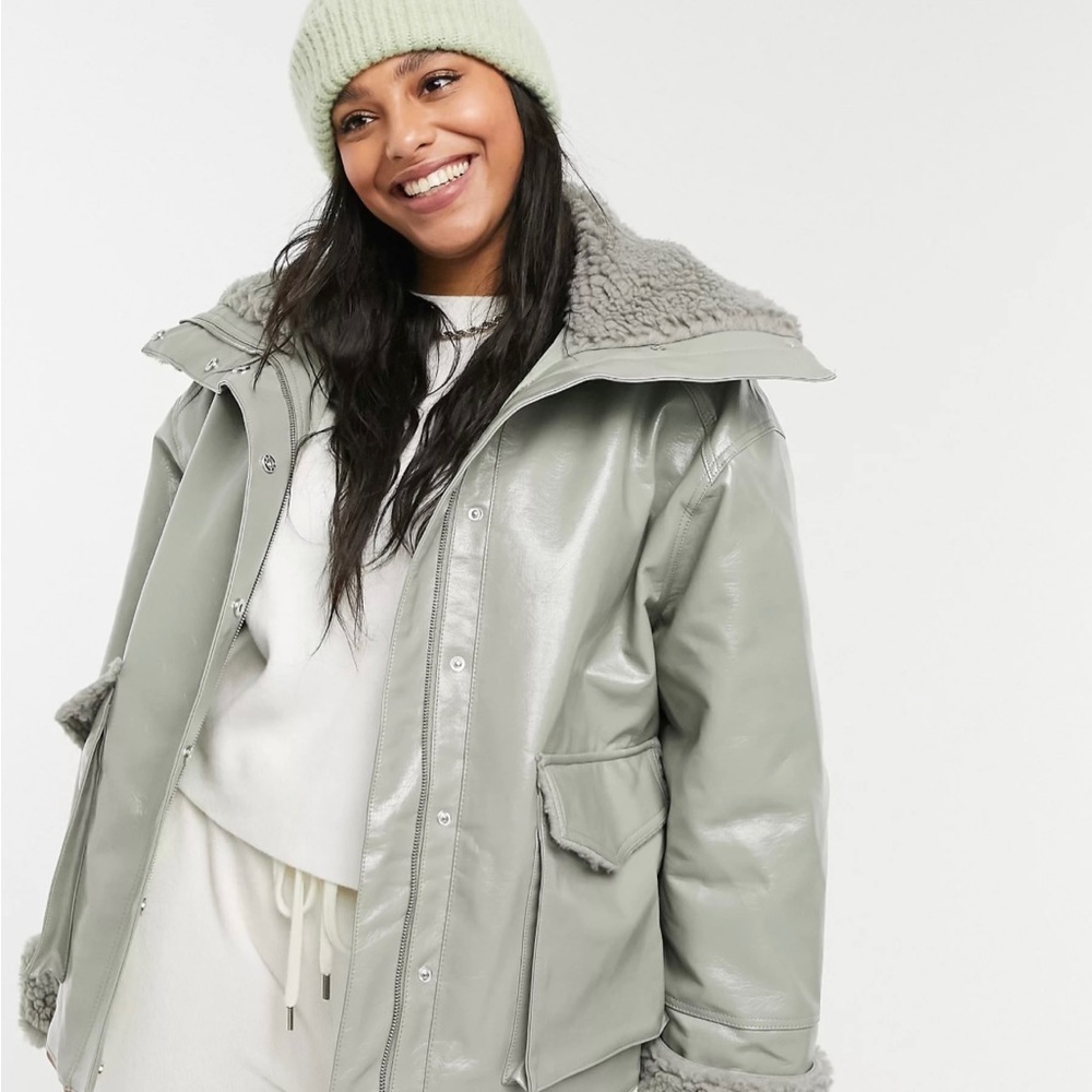 ASOS DESIGN faux leather jacket (in SAGE)